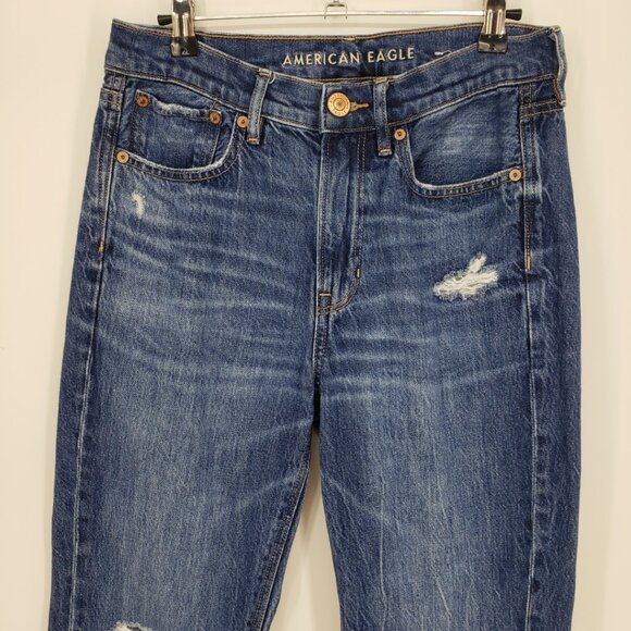 American Eagle 90s Flare Distressed Jeans 2 Womens Cropped Frayed Raw Hem Blue - Picture 5 of 10